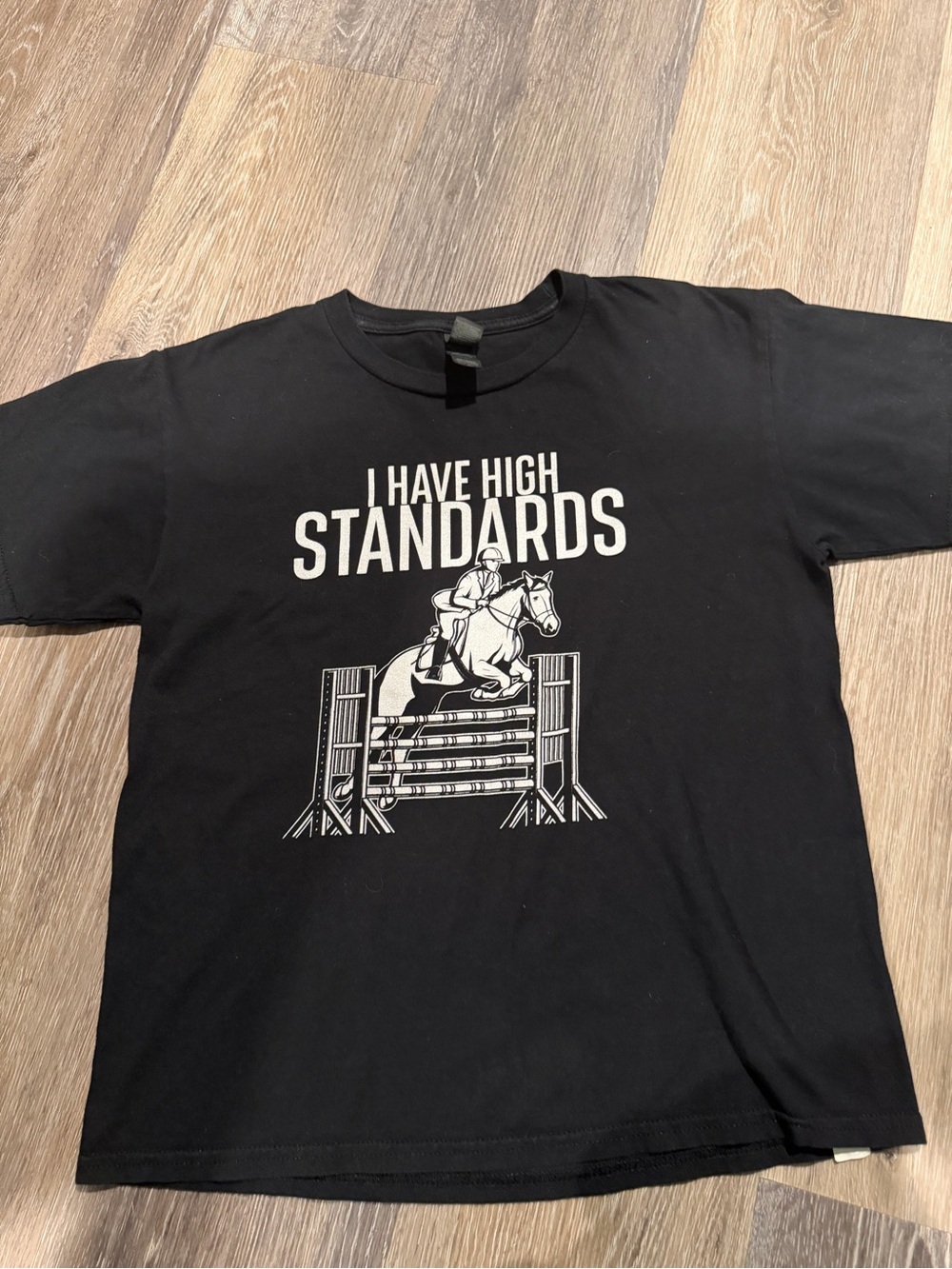 Gildan Black Tee with White Equestrian 'I Have High Standards' Graphic
